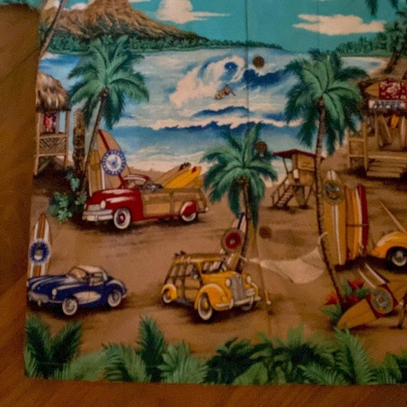 Hawaiian Reserve Collection Aloha Shirt Mens L woody cars surfboards Palms Beach - Picture 4 of 10